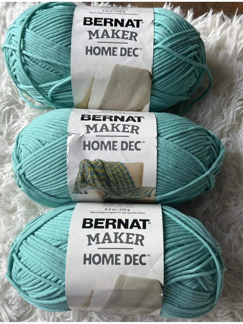 Bernat Maker Home Dec Yarn Lot 3 Skeins Aqua Knit Crochet Cotton Nylon 8.8 Oz